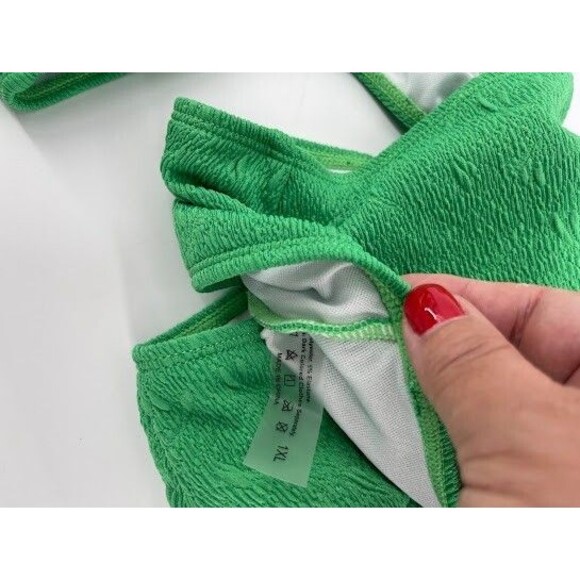 Shein One Piece Bathing Suit Side Cutouts Green Textured 1XL Halter - Picture 7 of 7